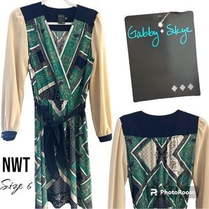Gabby Skye long sleeve, geometric, classic NWT dress size 6